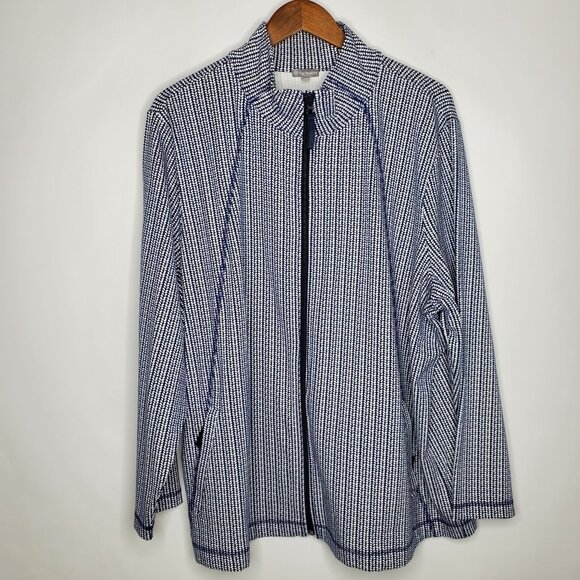 T By Talbots Womens Blue Geometric Full Zip Front Jacket Size 3X Round Neck - Picture 1 of 8